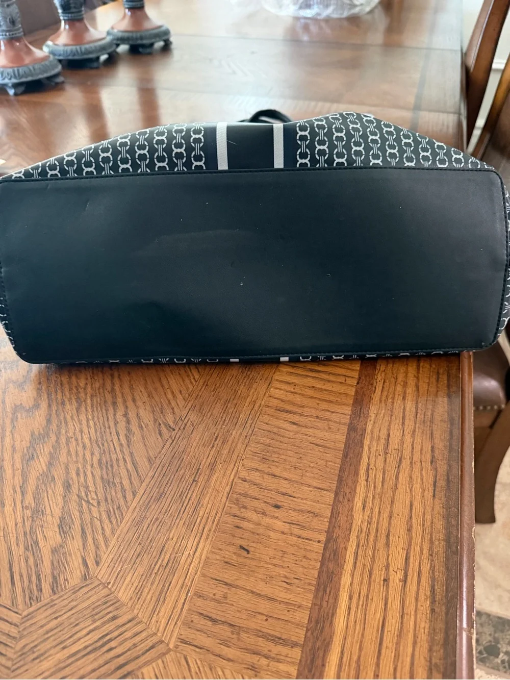 Tory Burch Black and White Logo Stripe Tote